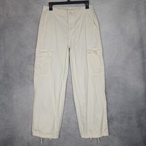 Levis 94 Baggy Cargo Pants Womens 28 White Cotton Drawstring Hem Straight Twill